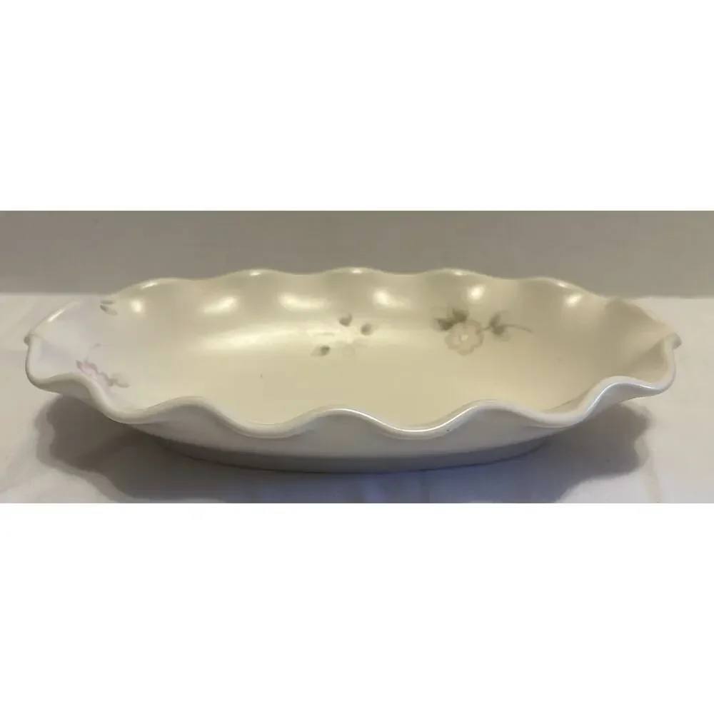 1 Pfaltzgraff TEA ROSE Fluted 9”x 5.25 Oval Relish Dish Ruffled Edge Pink w/Blue